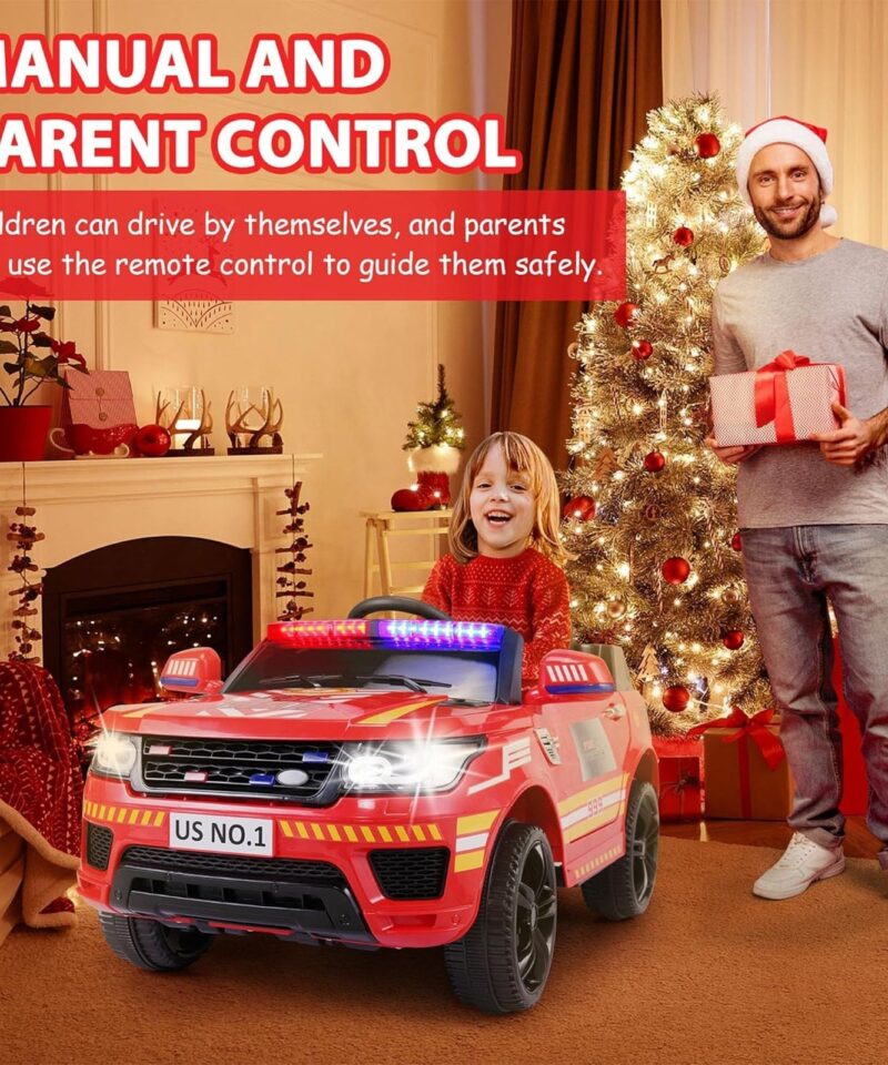 12 Volt Battery Powered Ride On Fire Truck for Kids Ages 3 Years, Red - Image 7