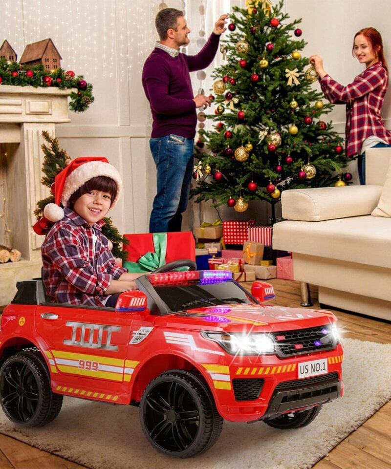 12 Volt Battery Powered Ride On Fire Truck for Kids Ages 3 Years, Red - Image 8