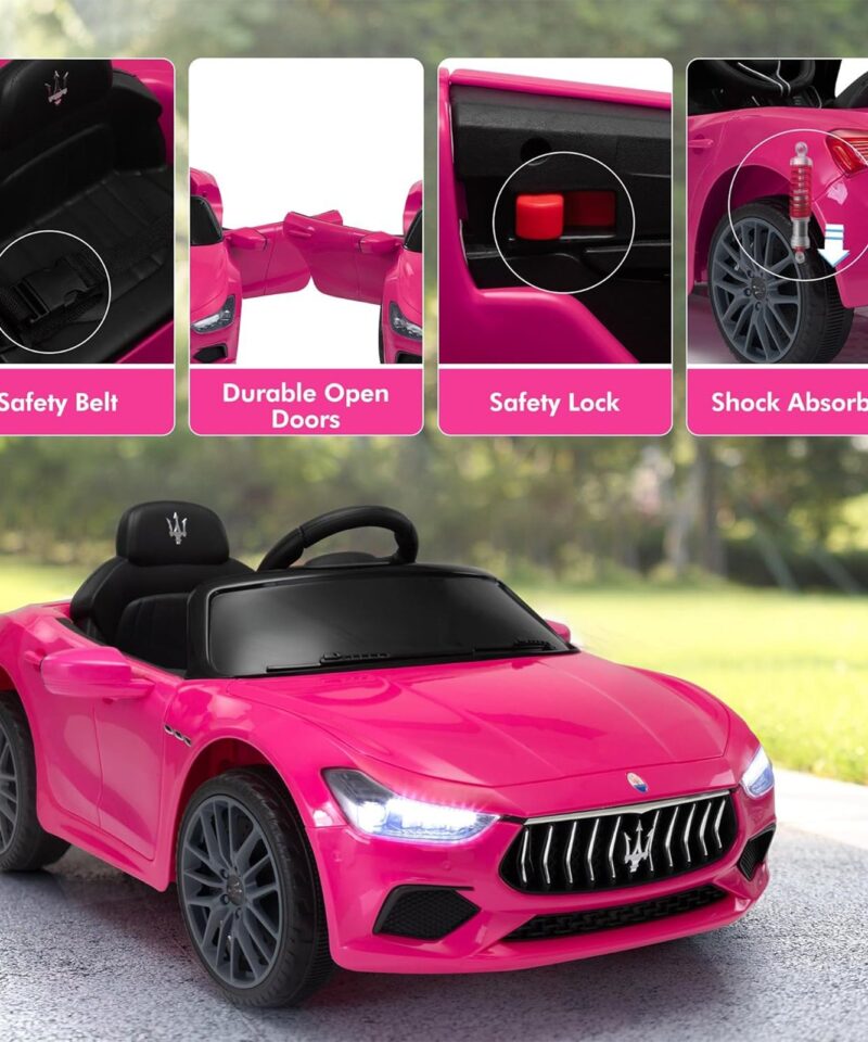 Kids Ride On Car, 12V Maserati Ghibli Electric Toy w/ Remote, Music, Pink - Image 4