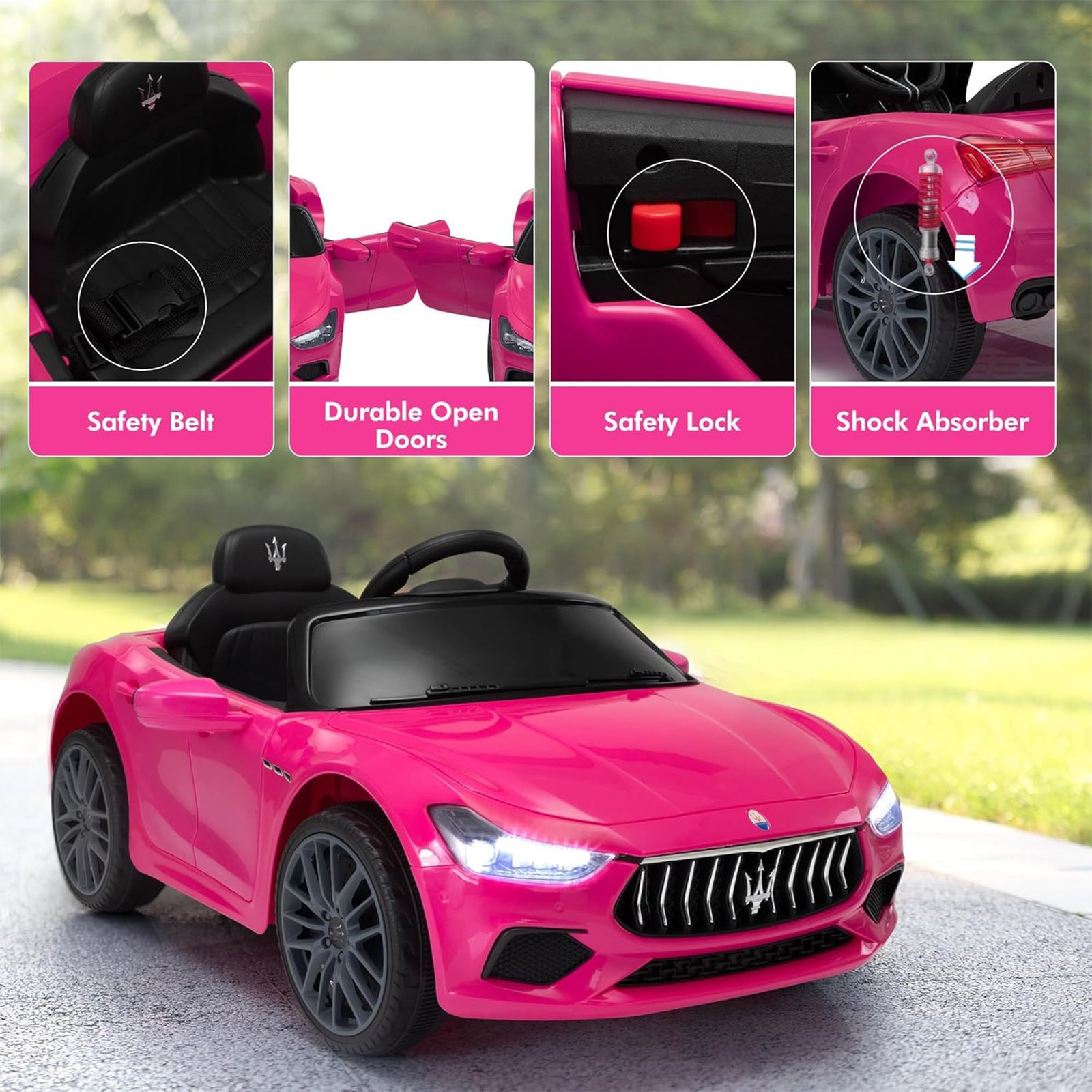 Kids Ride On Car, 12V Maserati Ghibli Electric Toy w/ Remote, Music, Pink - Image 4