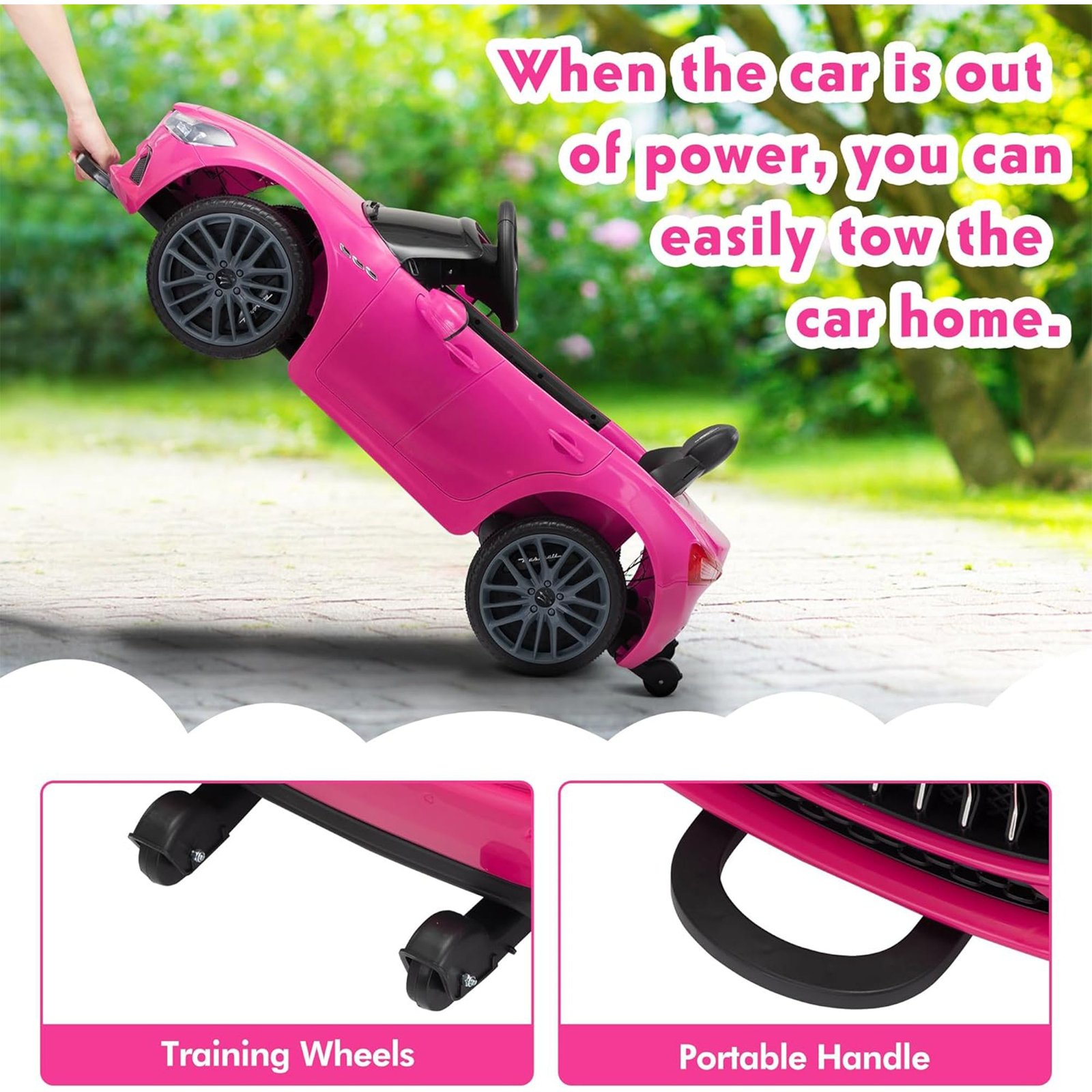 Kids Ride On Car, 12V Maserati Ghibli Electric Toy w/ Remote, Music, Pink - Image 5