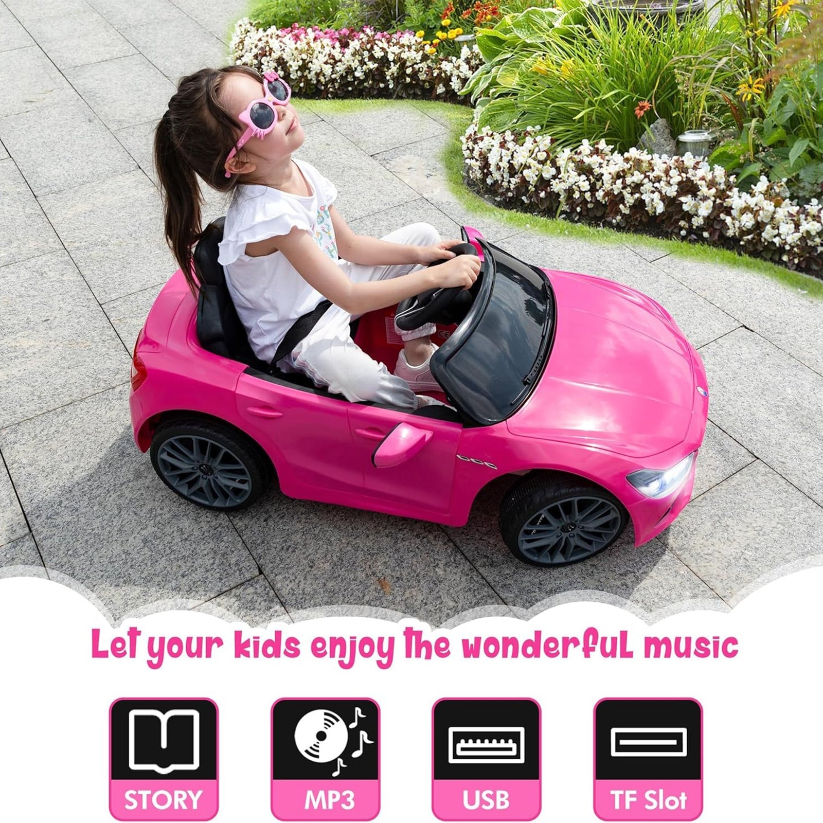 Kids Ride On Car, 12V Maserati Ghibli Electric Toy w/ Remote, Music, Pink - Image 6