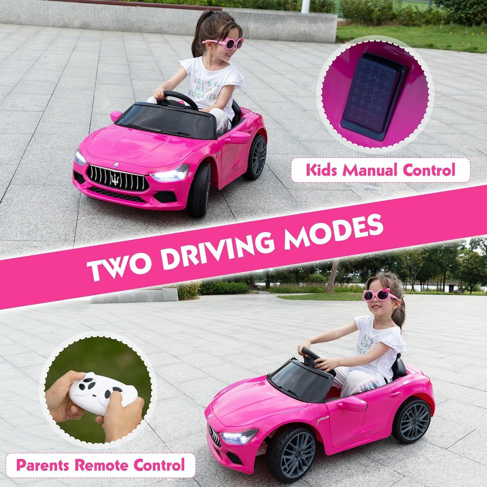 Kids Ride On Car, 12V Maserati Ghibli Electric Toy w/ Remote, Music, Pink - Image 7
