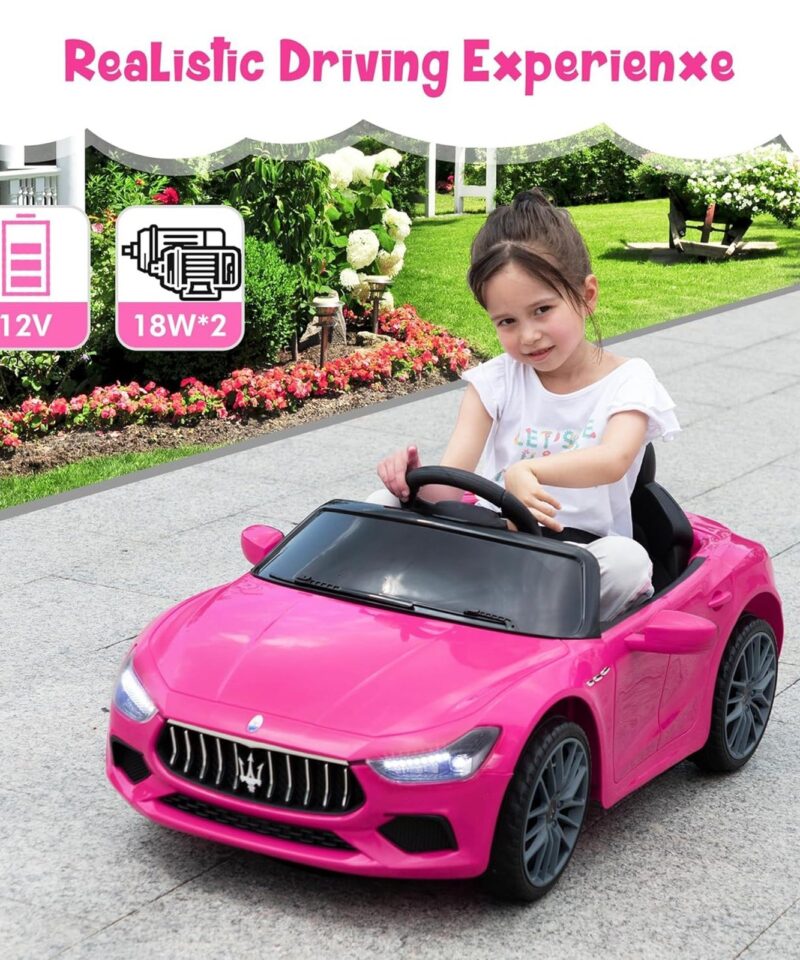 Kids Ride On Car, 12V Maserati Ghibli Electric Toy w/ Remote, Music, Pink - Image 8