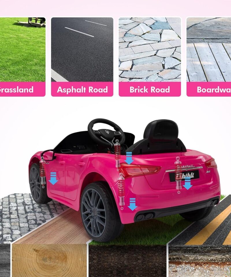 Kids Ride On Car, 12V Maserati Ghibli Electric Toy w/ Remote, Music, Pink - Image 9