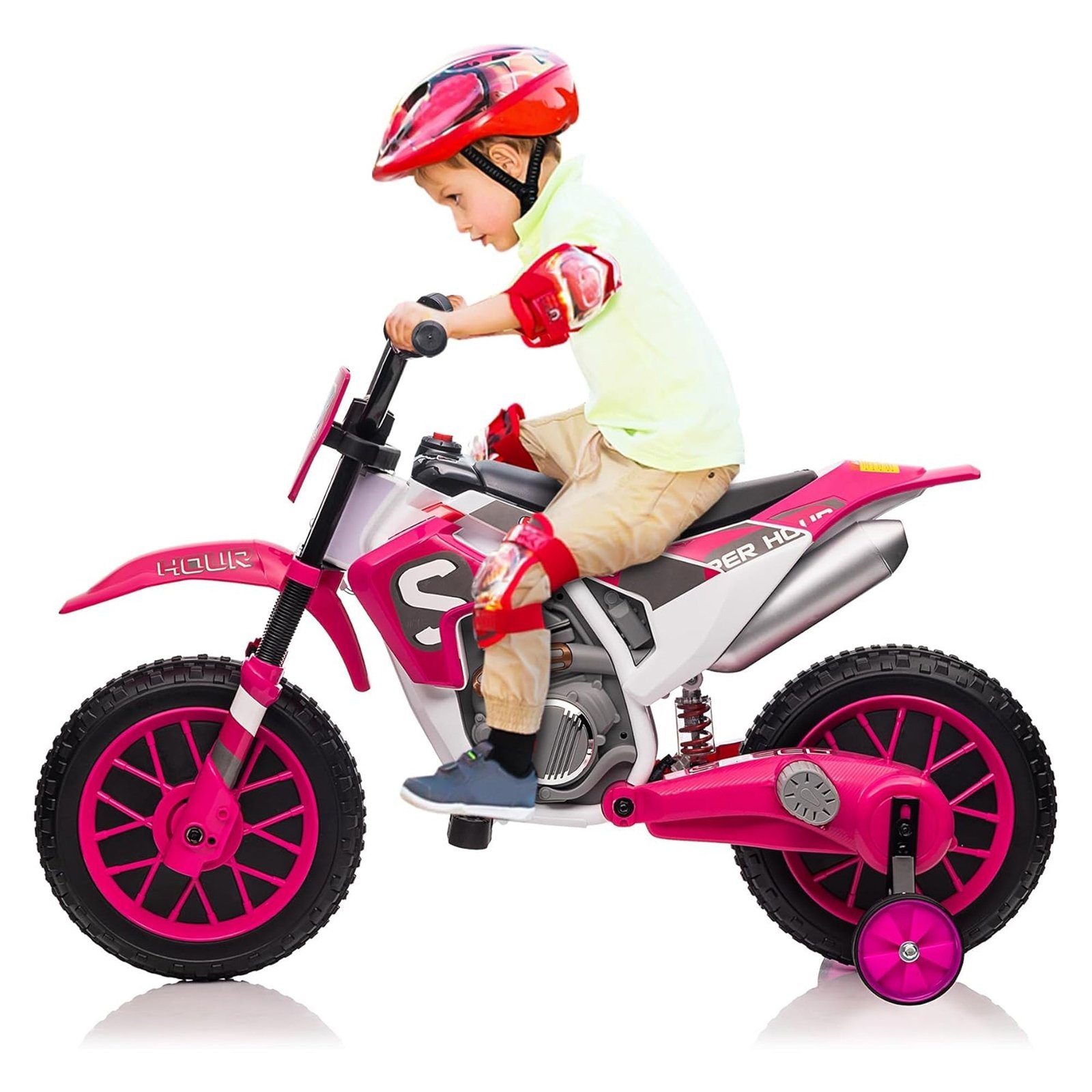 12 Volt Toddler Motorcycle Kids Dirt Bike with Training Wheels, Rose Pink - Image 10