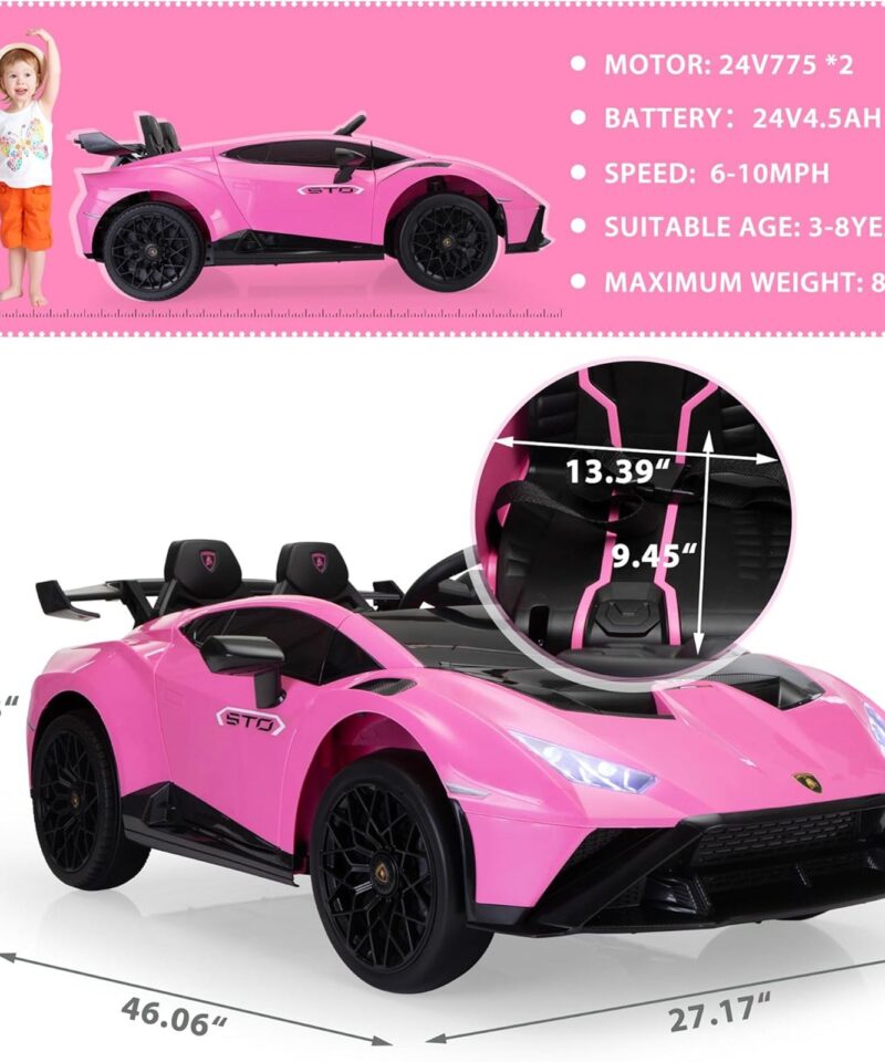 Alternative view of 24 Volt Lamborghini Electric Car Toy with Remote Control Included, Pink