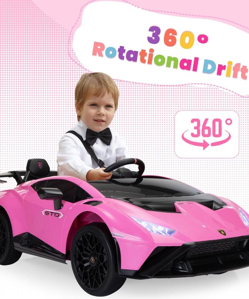 24 Volt Lamborghini Electric Car Toy with Remote Control Included, Pink - Image 3
