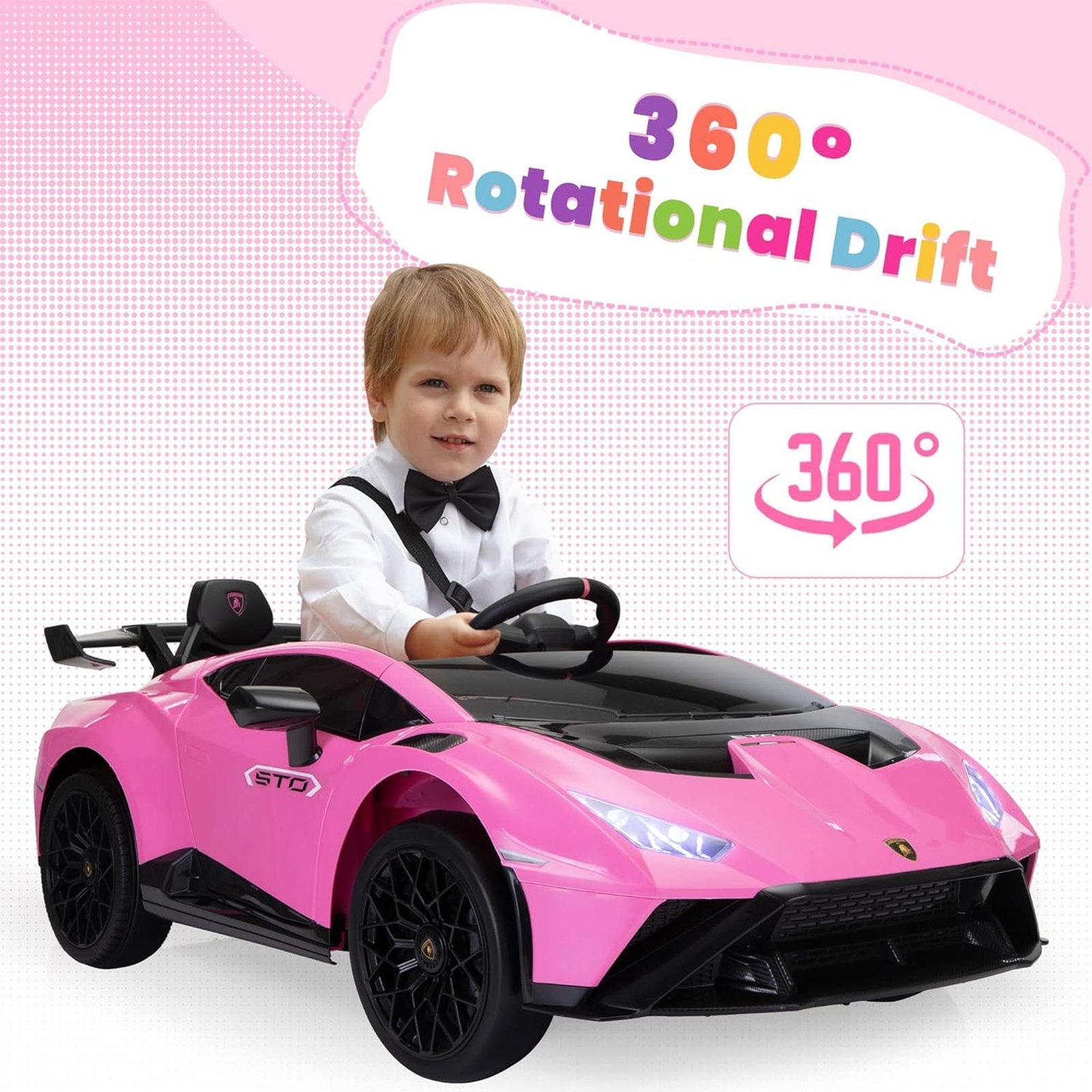 24 Volt Lamborghini Electric Car Toy with Remote Control Included, Pink - Image 3