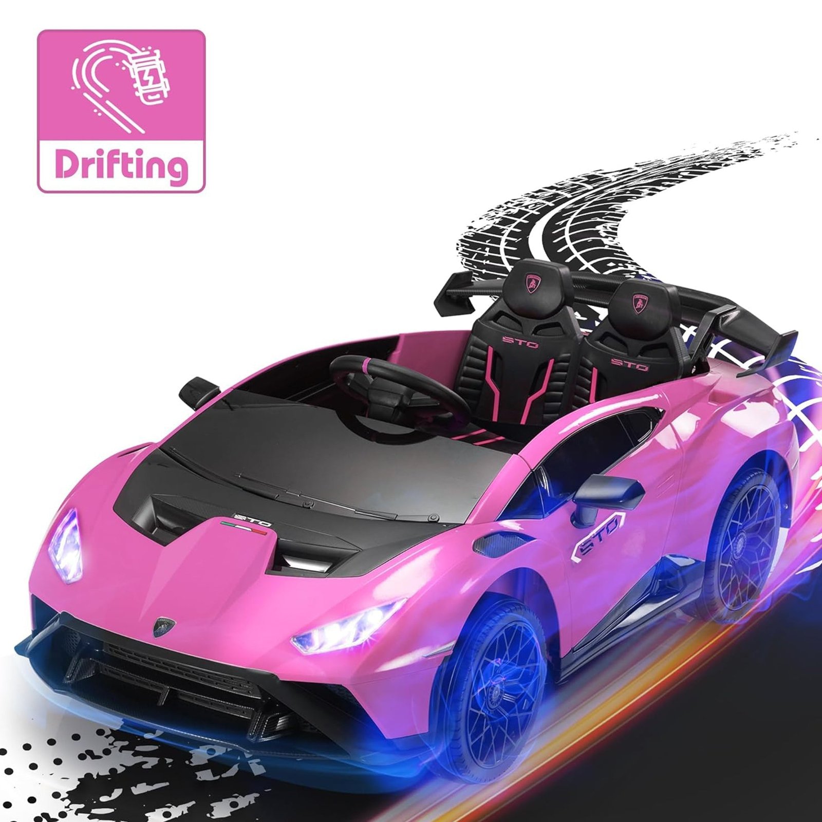 24 Volt Lamborghini Electric Car Toy with Remote Control Included, Pink - Image 4