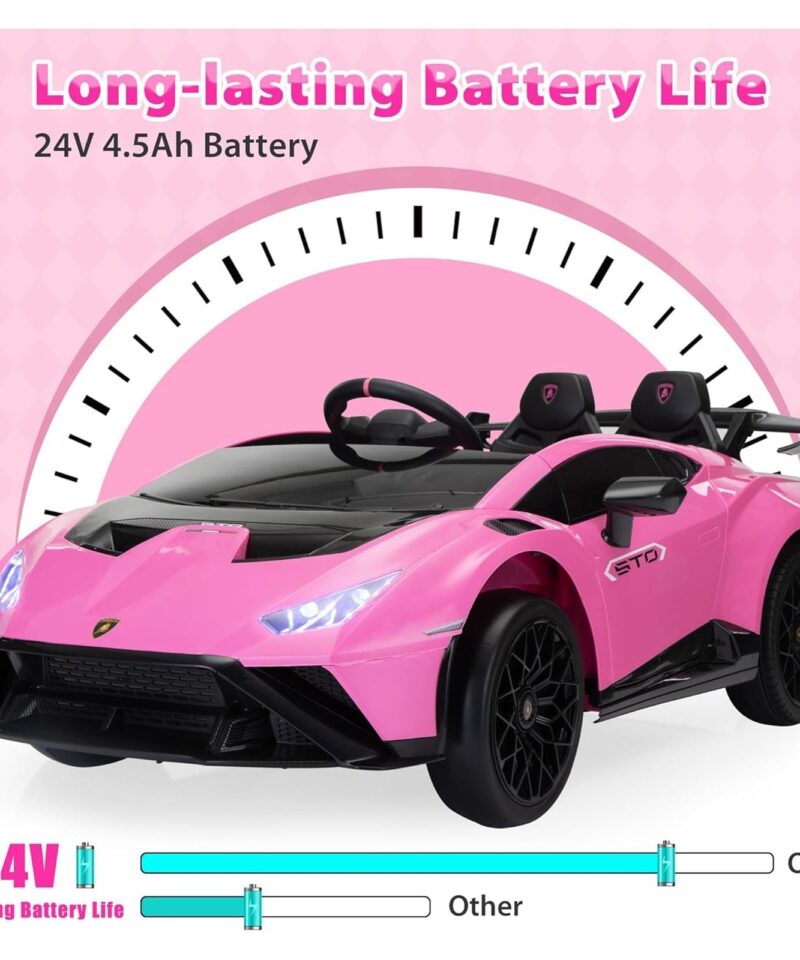 24 Volt Lamborghini Electric Car Toy with Remote Control Included, Pink - Image 5