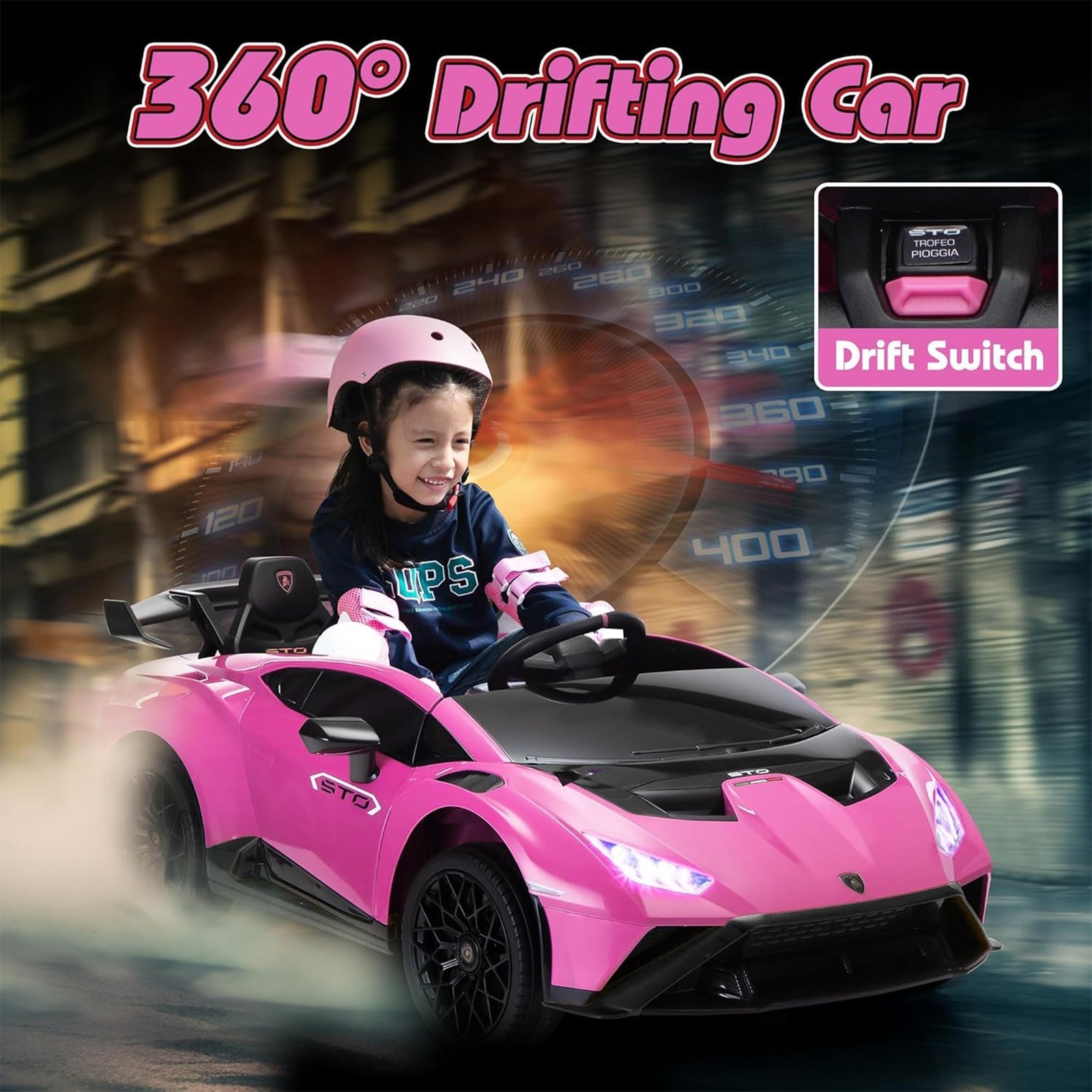 24 Volt Lamborghini Electric Car Toy with Remote Control Included, Pink - Image 8