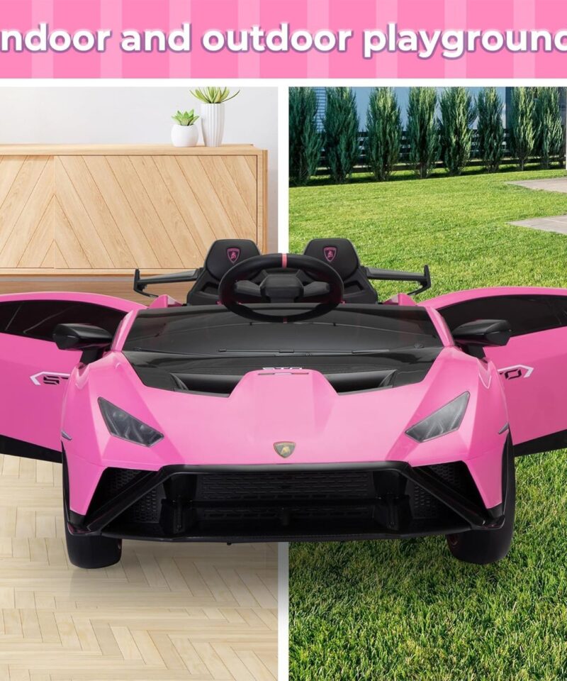 24 Volt Lamborghini Electric Car Toy with Remote Control Included, Pink - Image 9