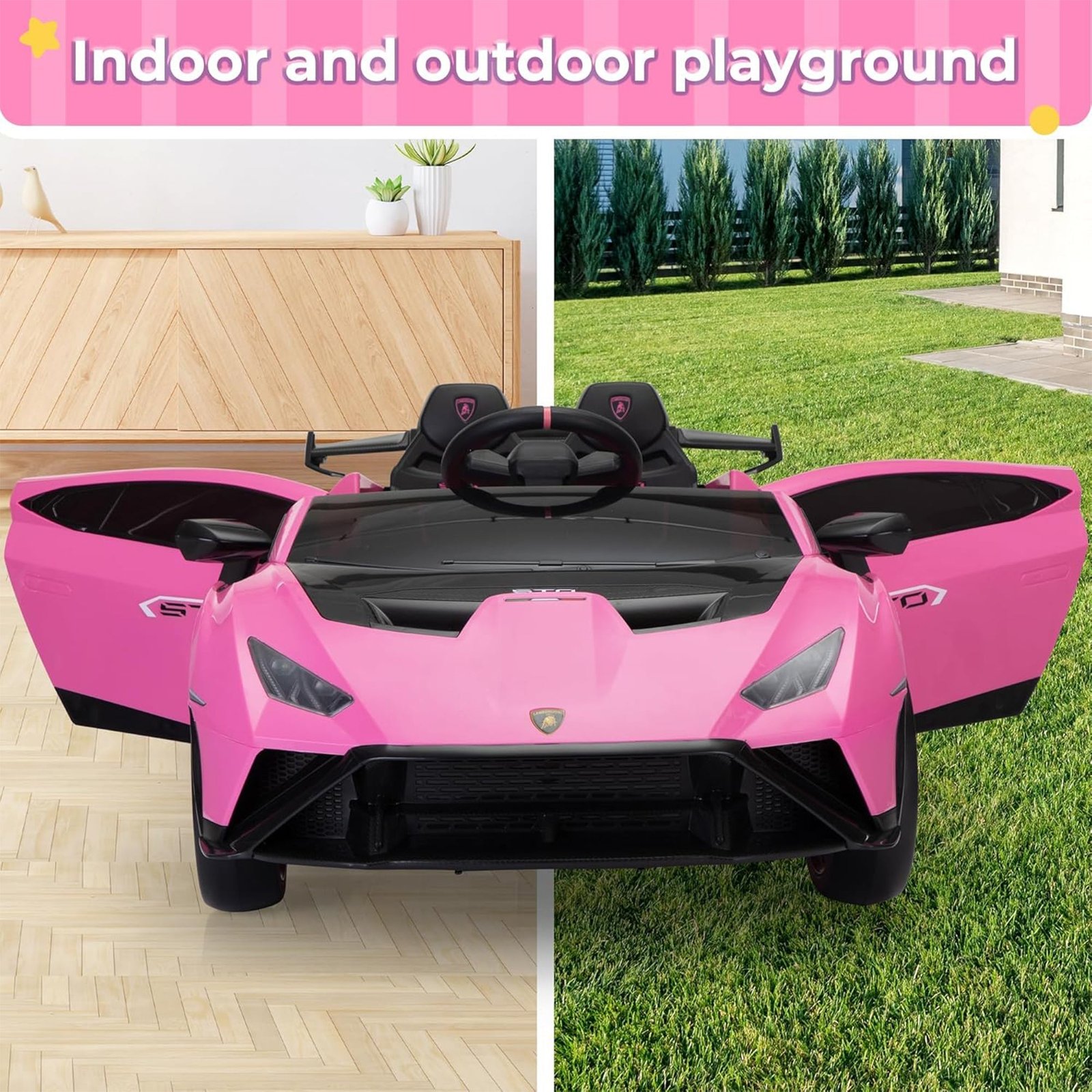 24 Volt Lamborghini Electric Car Toy with Remote Control Included, Pink - Image 9