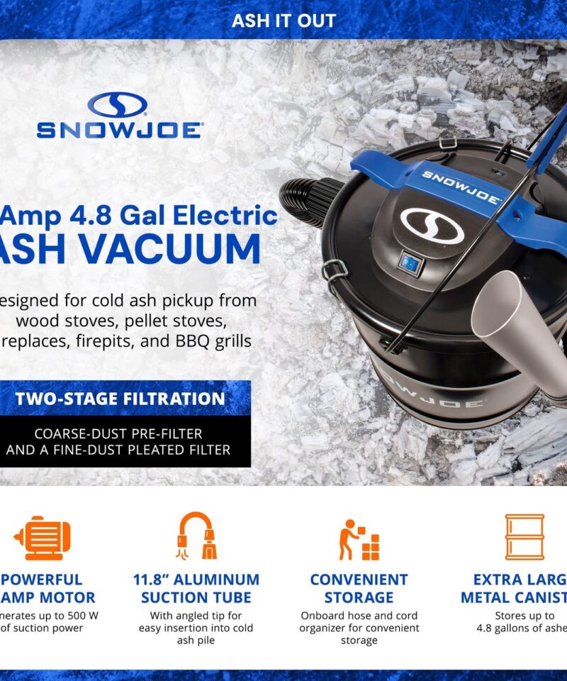 4.8 Gallon Bagless Ash Vacuum Cleaner, Metal Canister, Blue, ASHJ202E - Image 2
