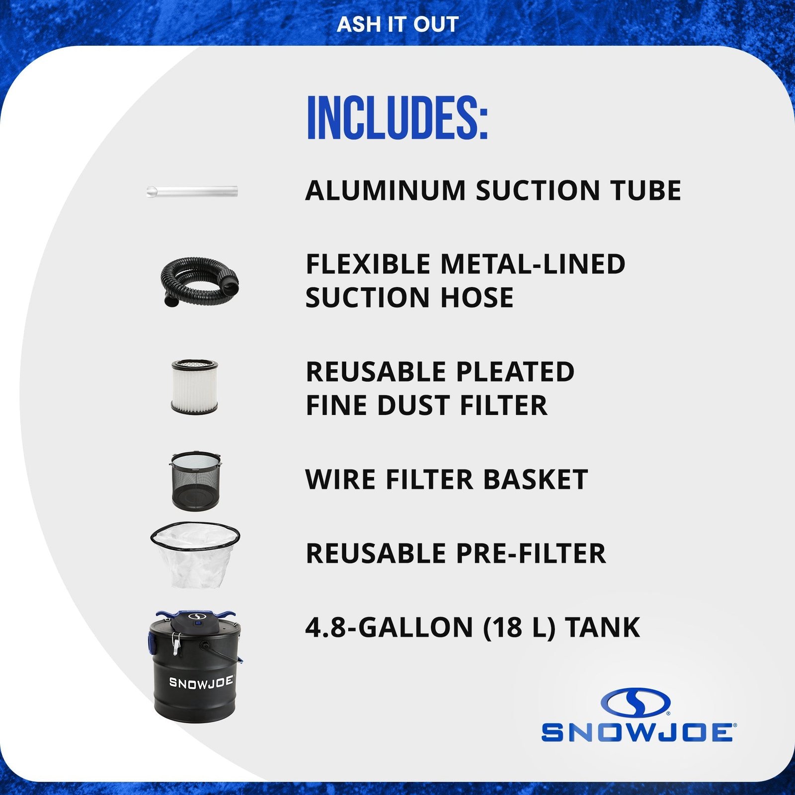 4.8 Gallon Bagless Ash Vacuum Cleaner, Metal Canister, Blue, ASHJ202E - Image 4