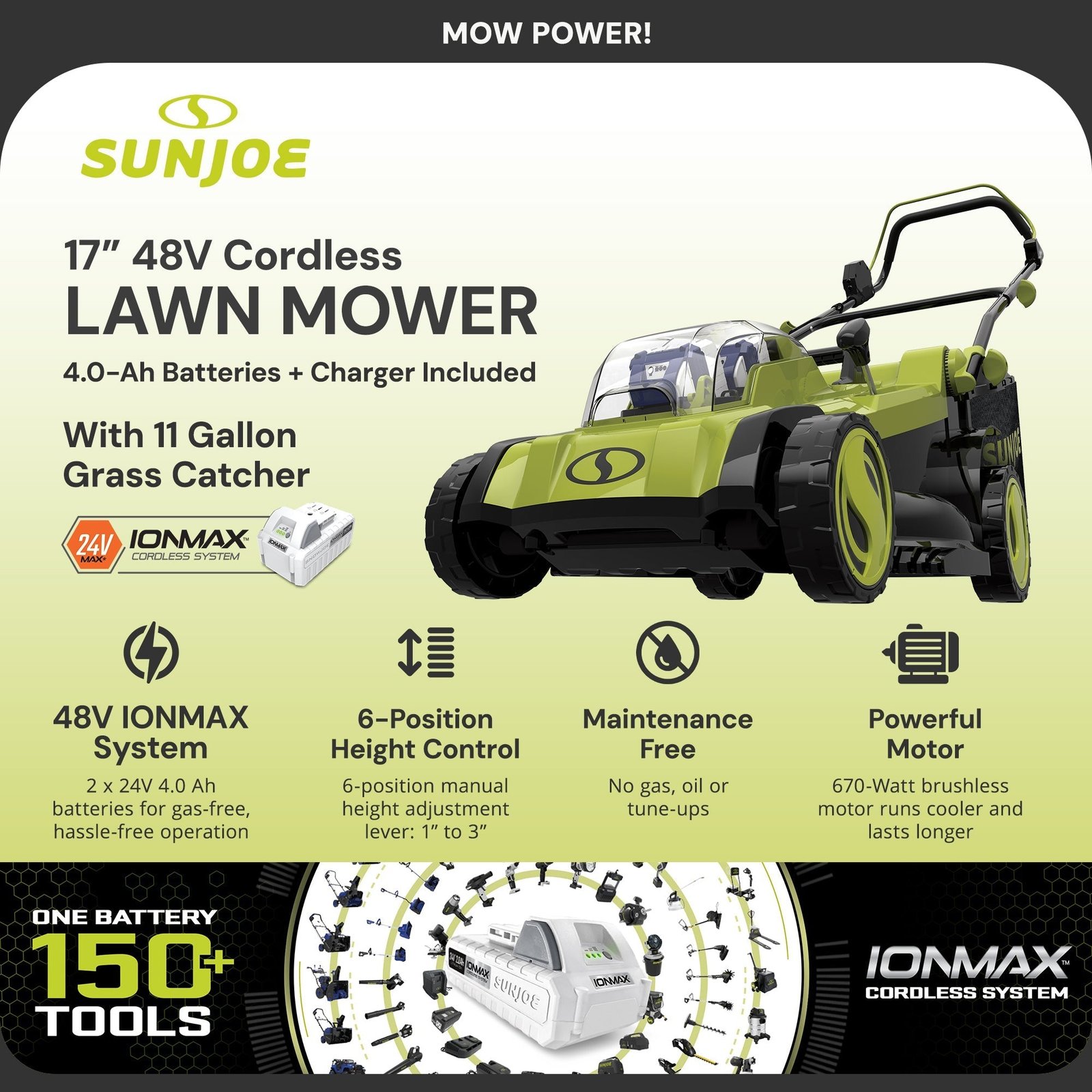 Mulching Walk Behind Lawn Mower, 11 Gallon Grass Catcher, 24V-X2-17LM - Image 2