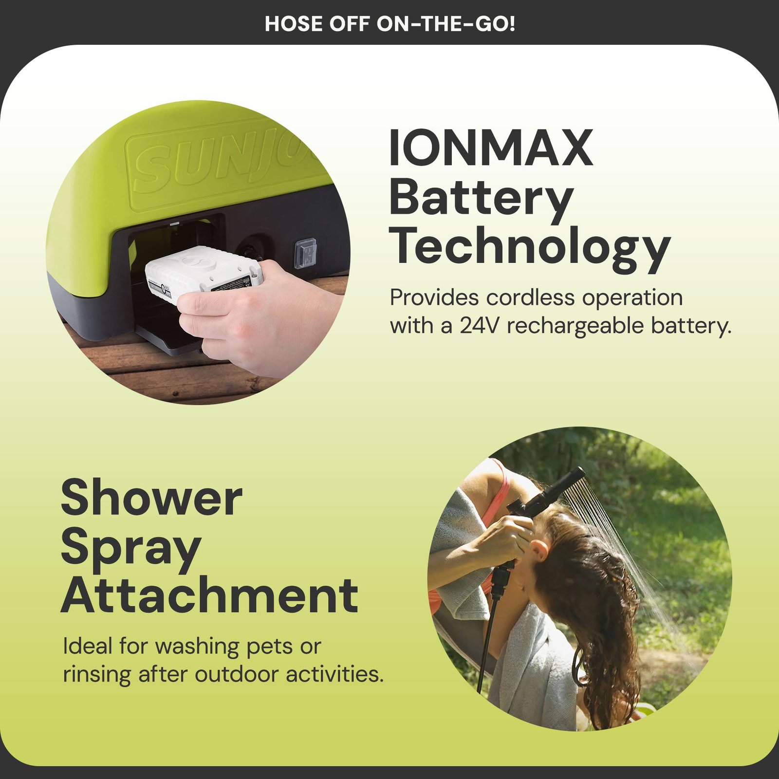 24V IONMAX Cordless Sink/Shower Spray Washer Kit with Battery, WA24C-LTE - Image 4