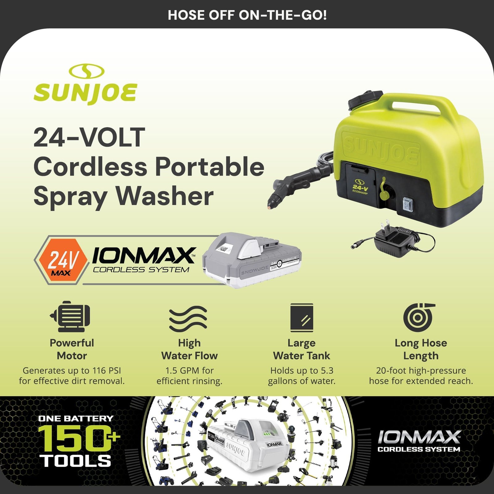 24V IONMAX Cordless Sink/Shower Spray Washer Kit with Battery, WA24C-LTE - Image 2