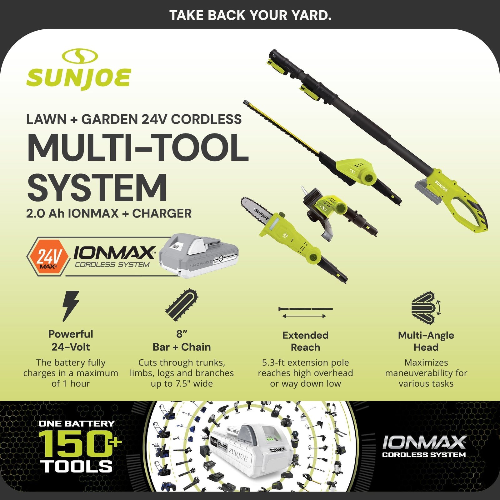 IONMAX Cordless Lawn Care System, Grass and Hedge Trimmer with Pole Saw - Image 2
