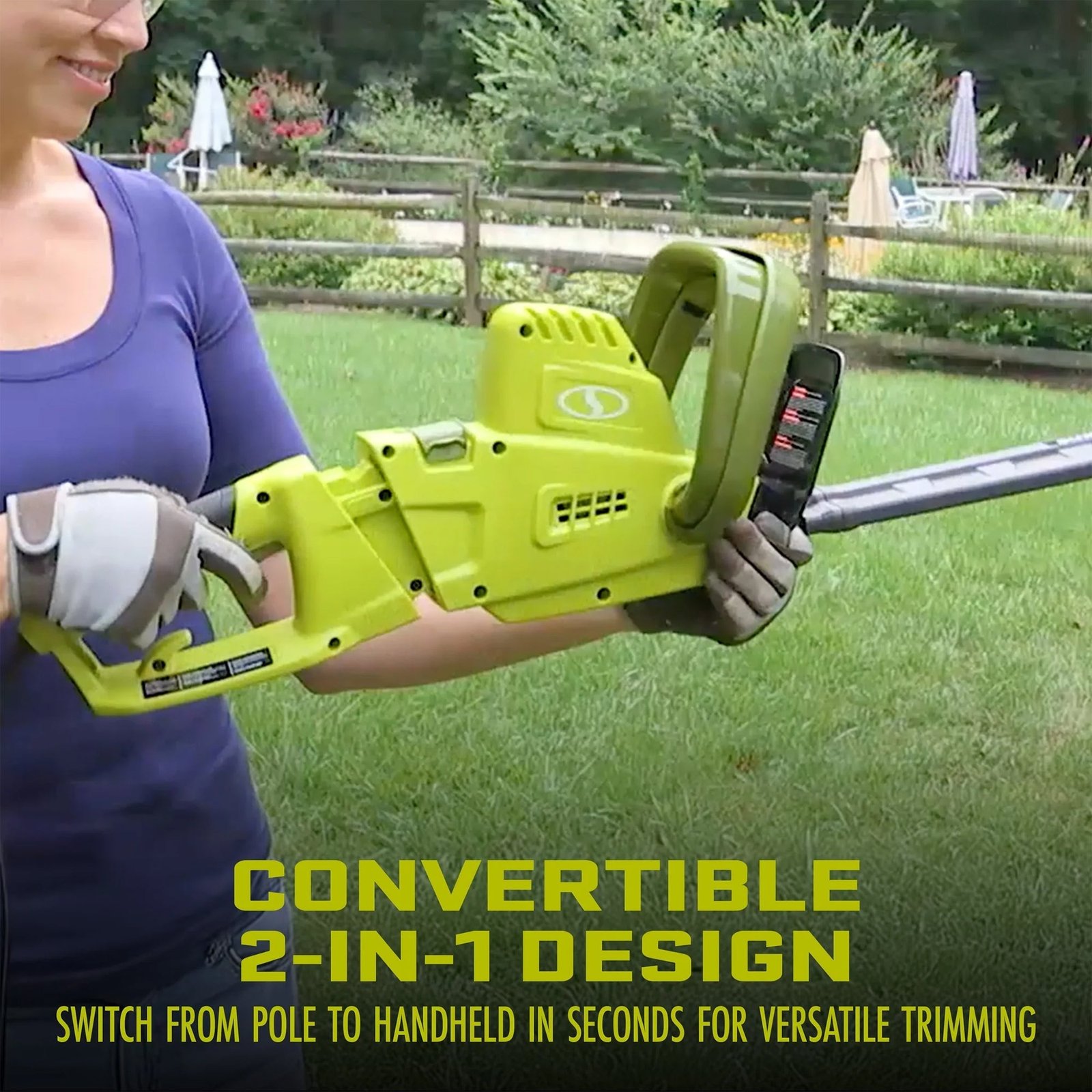 19” Electric Pole Hedge Trimmer, Portable Dual Blade Tool SJH904E, Green - Image 3