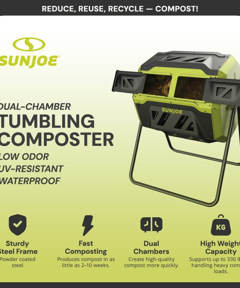 Alternative view of Dual Chamber Tumbling Composter, Advanced Aeration, 42 Gallon, SJ-CMPS1