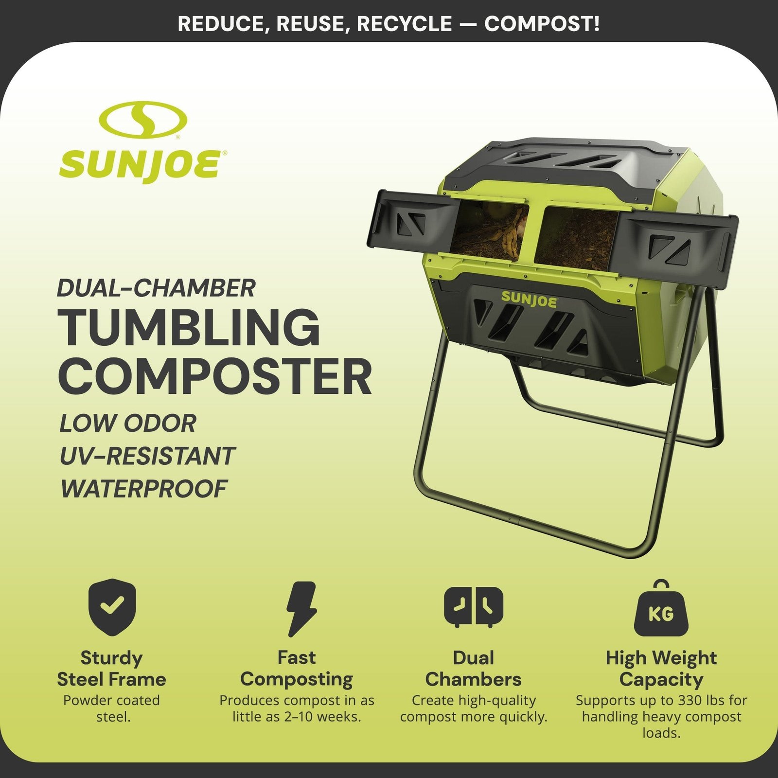 Dual Chamber Tumbling Composter, Advanced Aeration, 42 Gallon, SJ-CMPS1 - Image 2