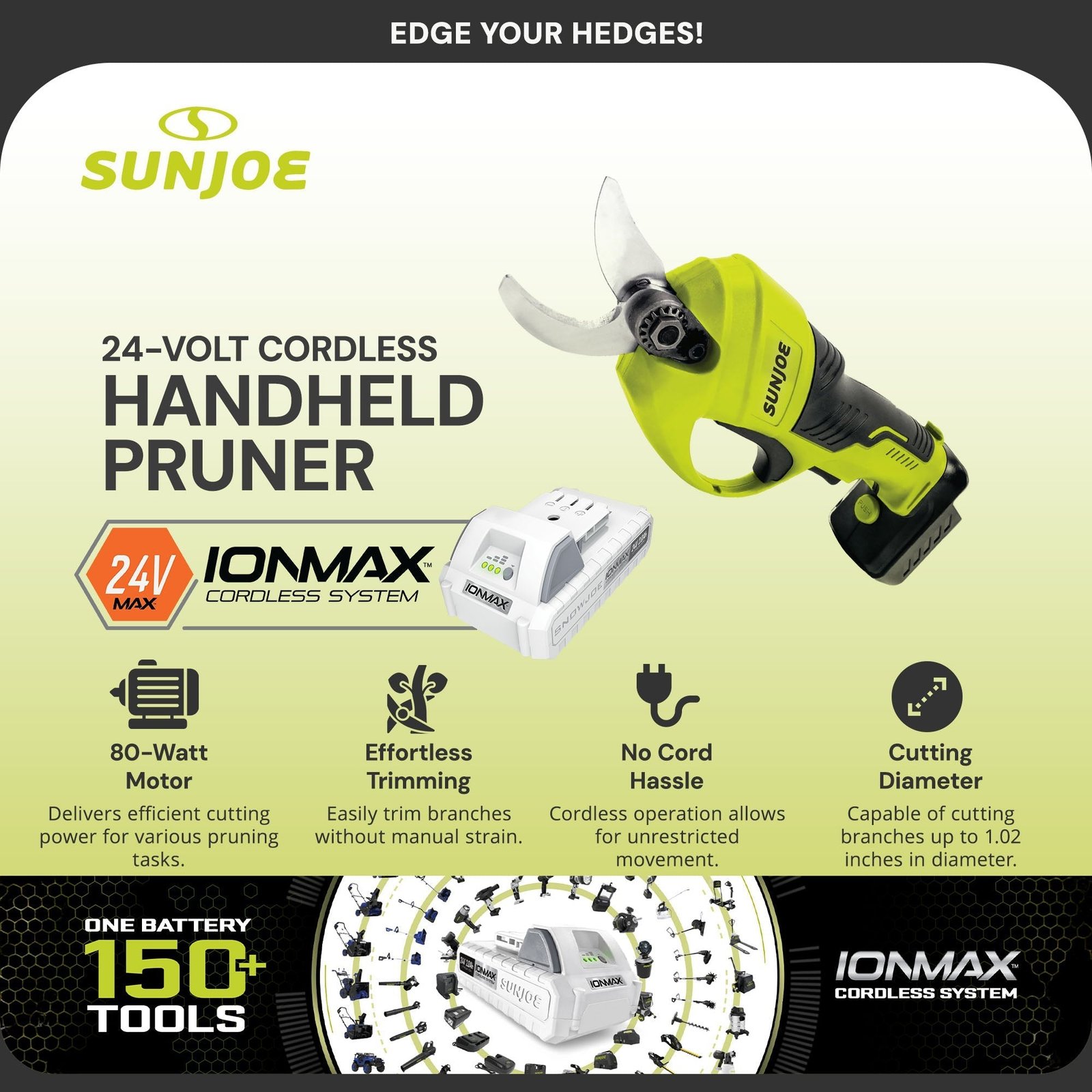 24V Cordless Handheld Pruner with Battery and Charger, 80W, 24V-PRN1-LTE - Image 2