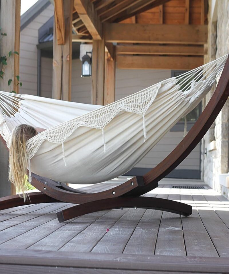 Double Cotton Hammock, Comfortable Daybed with Wood Frame, 8′, Natural - Image 3