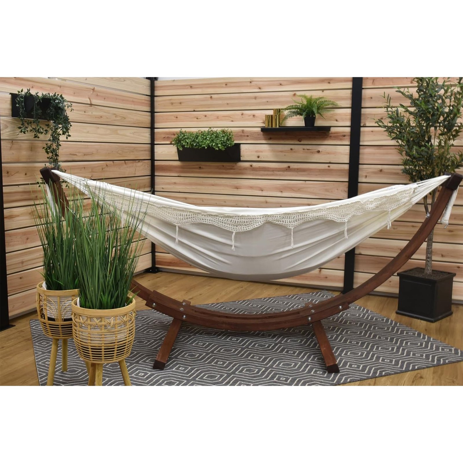 Double Cotton Hammock, Comfortable Daybed with Wood Frame, 8′, Natural - Image 4