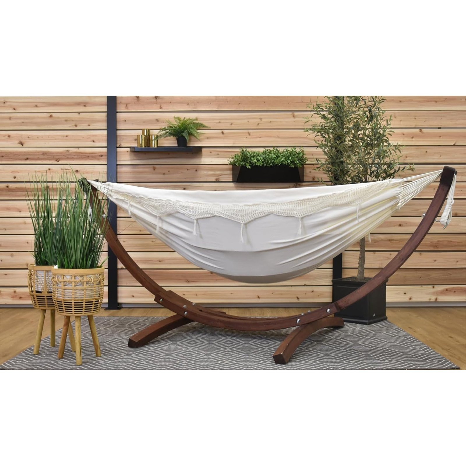 Double Cotton Hammock, Comfortable Daybed with Wood Frame, 8′, Natural - Image 5