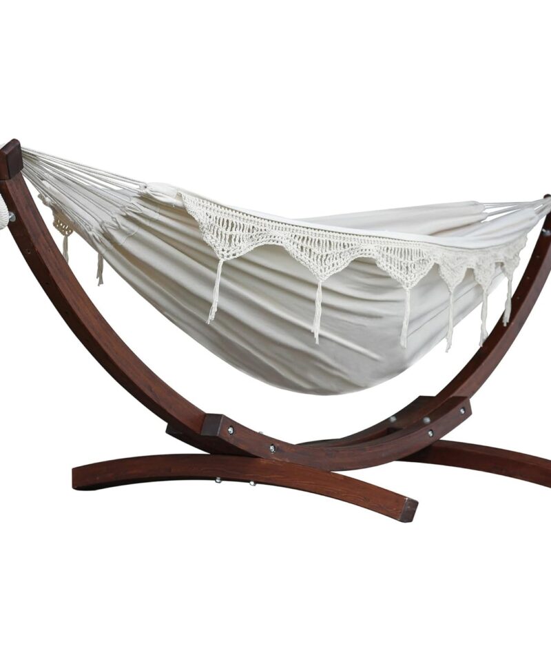 Double Cotton Hammock, Comfortable Daybed with Wood Frame, 8′, Natural