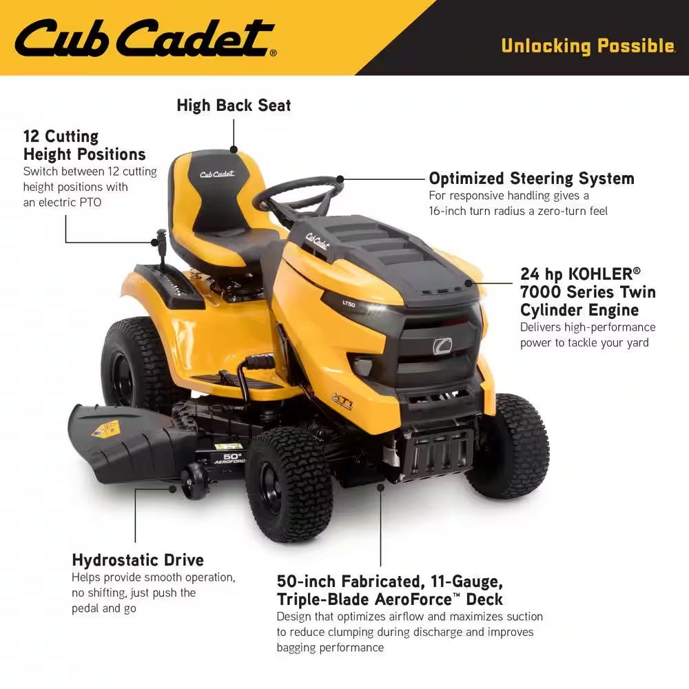 XT1 Enduro LT 50 In. Fabricated Deck 24 HP V-Twin Kohler 7000 Series Engine Hydrostatic Drive Gas Riding Lawn Tractor - Image 2