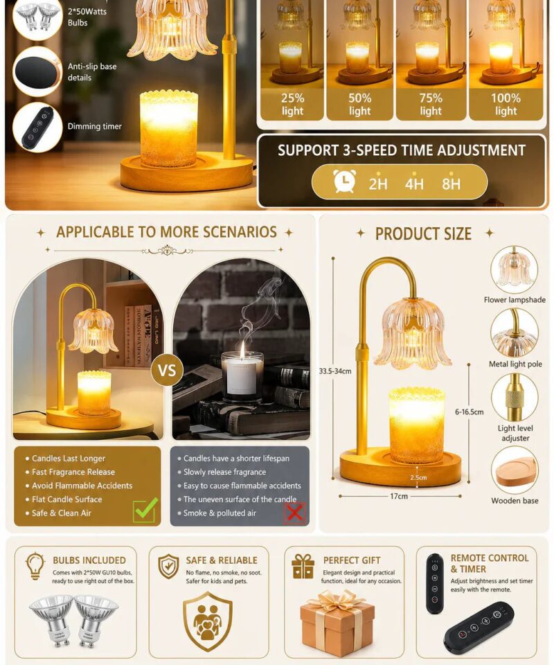 Adjustable Candle Warmer Lamp – Dimmable Wax Melt Warmer with Timer, Modern Ambient Table Light for Home Decor - Image 5