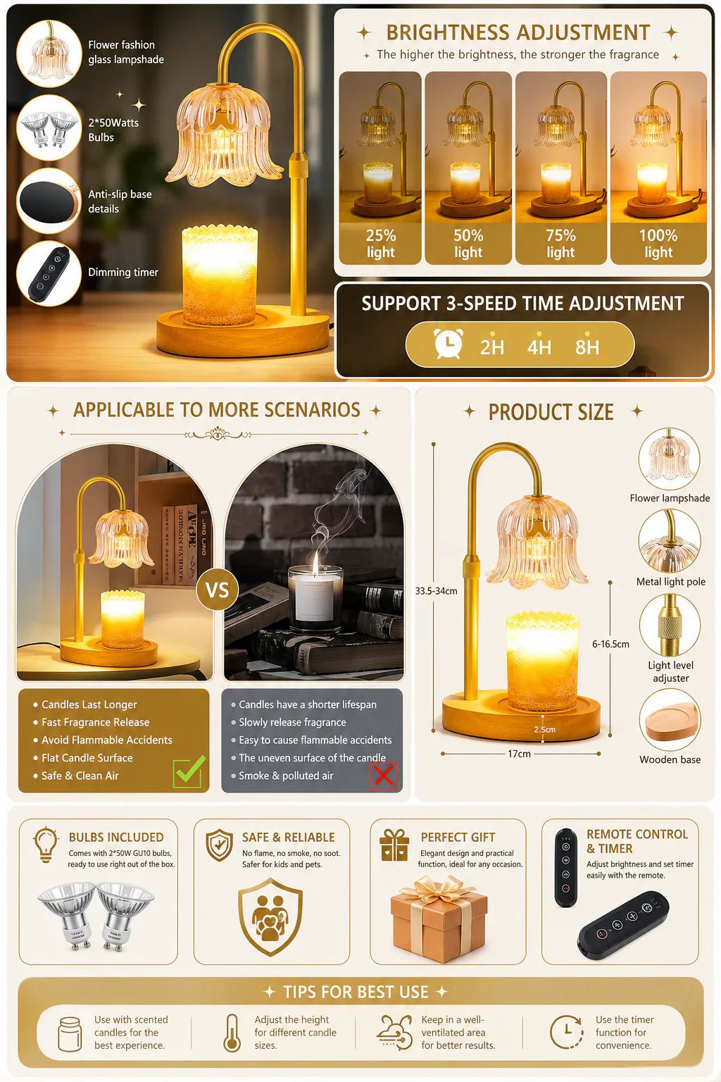 Adjustable Candle Warmer Lamp – Dimmable Wax Melt Warmer with Timer, Modern Ambient Table Light for Home Decor - Image 5