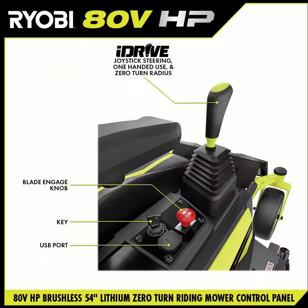 80V HP Brushless 54 In. Battery Electric Cordless Zero Turn Riding Mower (3) 80V Batteries (4) 40V Batteries and Charger - Image 5