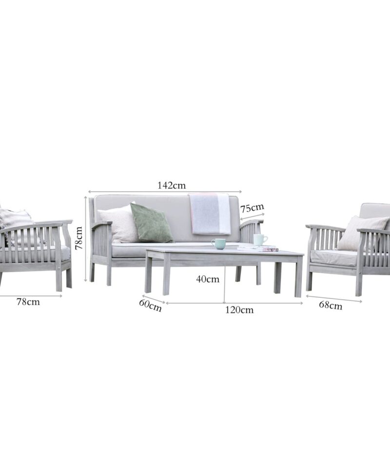 Alternative view of Patio Garden Furniture Set – Light Grey Wooden Garden Set – Repton Lounge – Outdoor Table & Chairs – Durable and Comfortable Design – With Cushions – Flat Pack Design – 4 Seater
