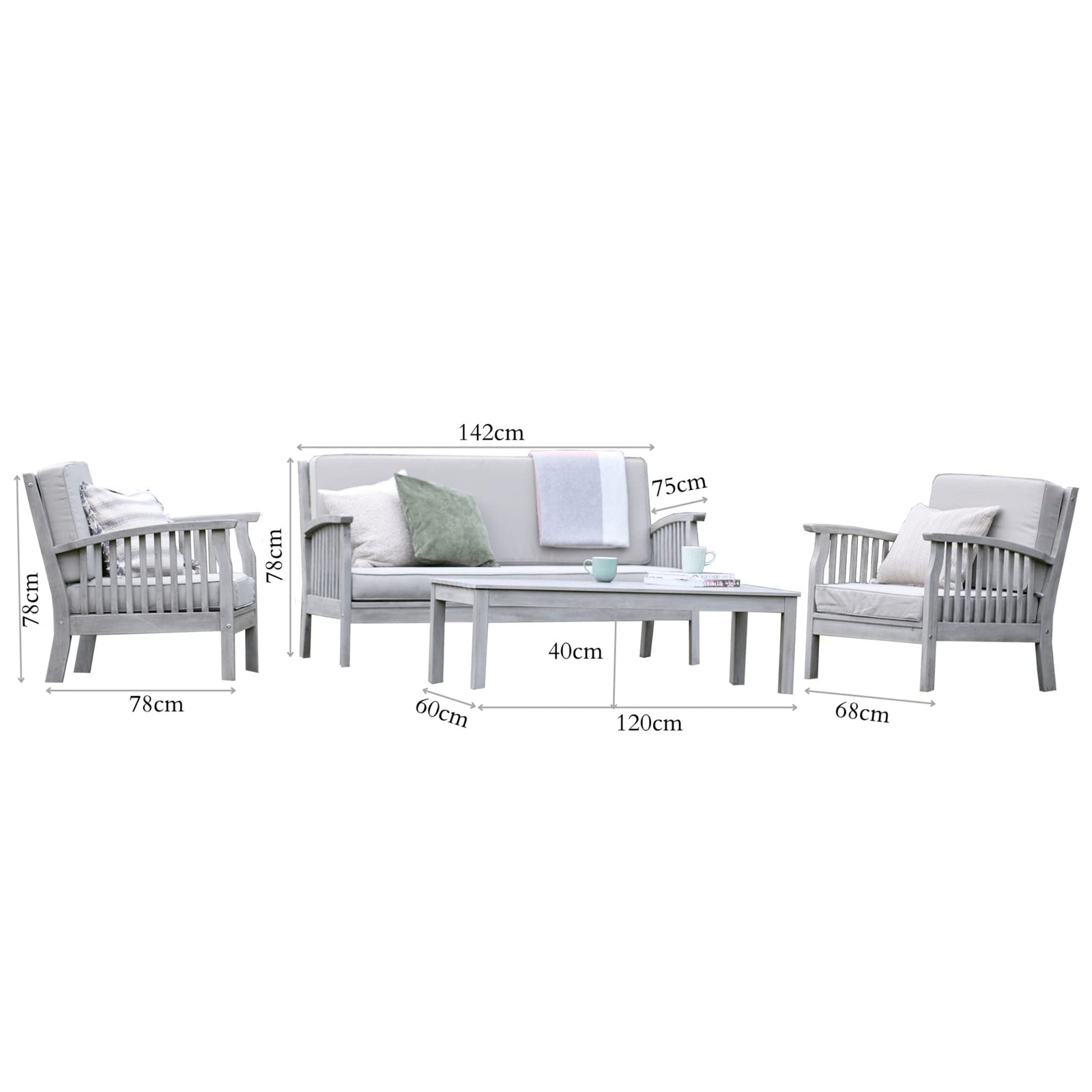 Patio Garden Furniture Set – Light Grey Wooden Garden Set – Repton Lounge – Outdoor Table & Chairs – Durable and Comfortable Design – With Cushions – Flat Pack Design – 4 Seater - Image 2