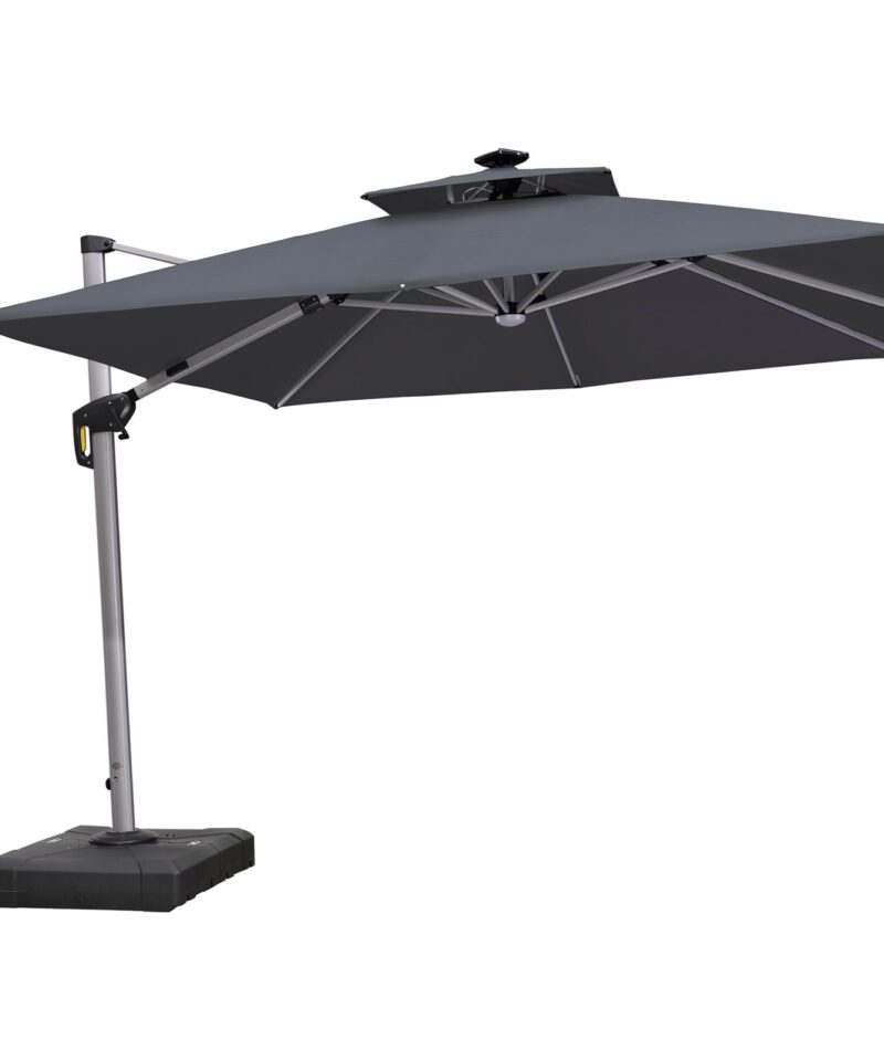 Alternative view of Double Top Deluxe Solar Powered LED Square Patio Umbrella Offset Hanging Umbrella Outdoor Market Umbrella Garden Umbrella,300 x 300 cm,Grey