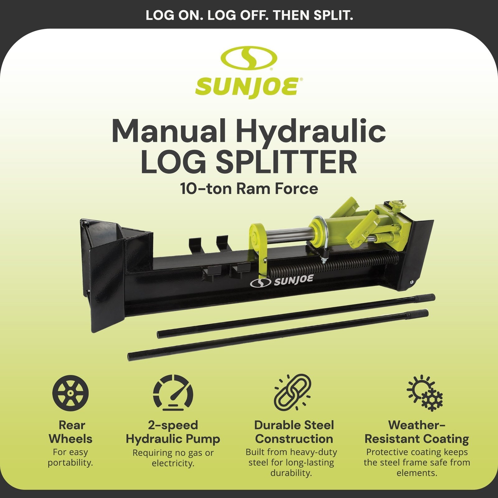 Hydraulic Steel Beam Log Splitter, 10 Ton Capacity Firewood Tool, LJ10M - Image 2
