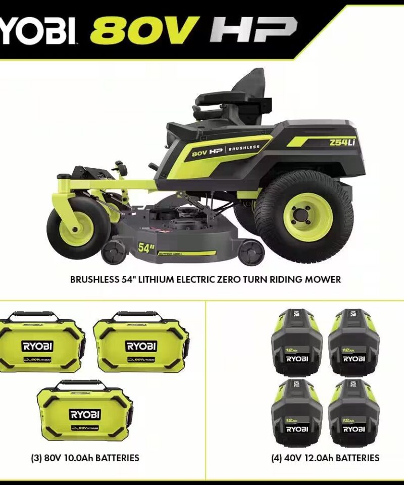 80V HP Brushless 54 In. Battery Electric Cordless Zero Turn Riding Mower (3) 80V Batteries (4) 40V Batteries and Charger - Image 3