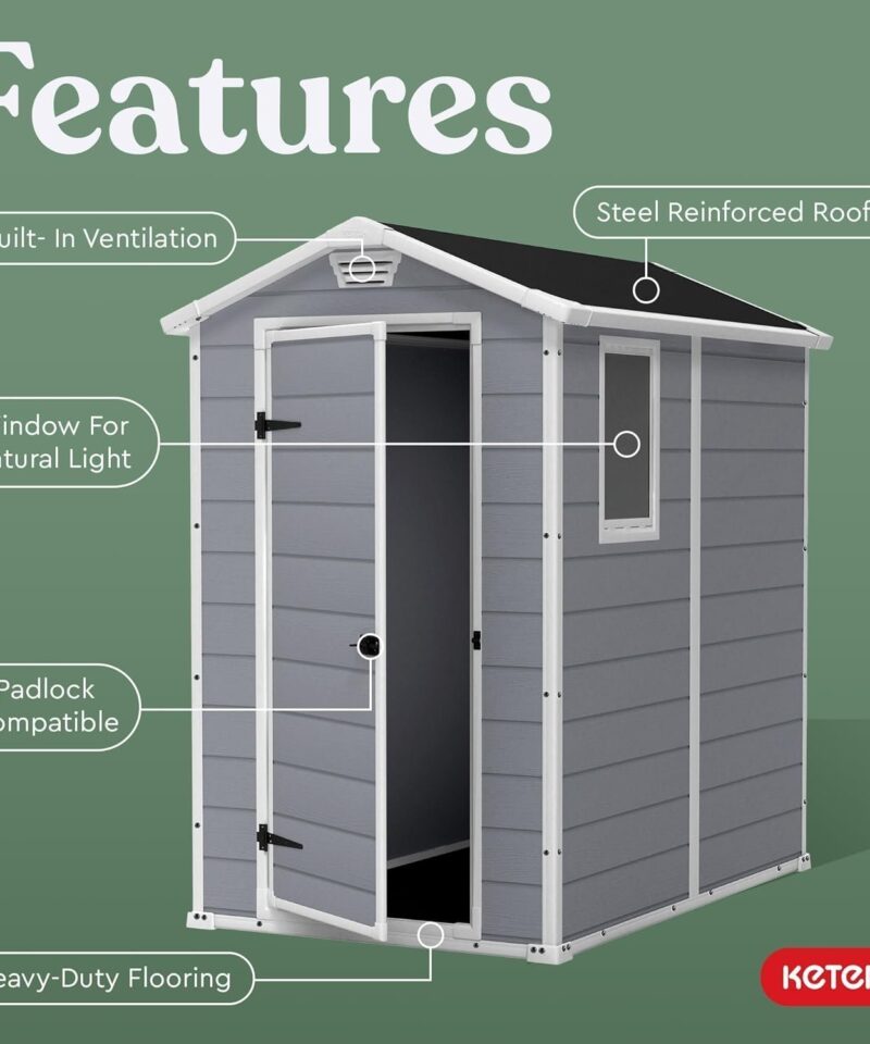 Keter Manor 4×6 Resin Outdoor Storage Shed Kit-Perfect to Store Patio Furniture, Garden Tools Bike Accessories, Beach Chairs and Lawn Mower, Grey & White - Image 3