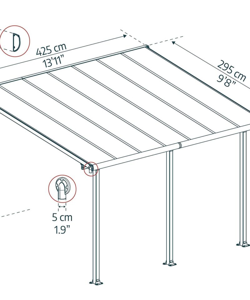 Palram OLYMPIA 3X4.25 GREY CLEAR PATIO COVER - Image 8
