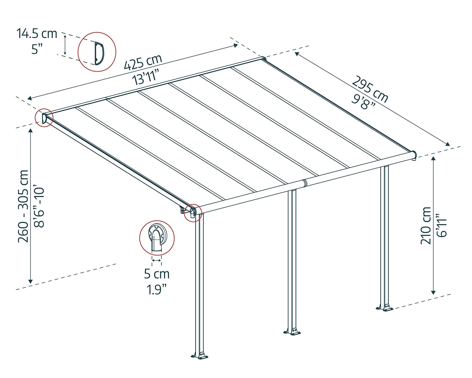 Palram OLYMPIA 3X4.25 GREY CLEAR PATIO COVER - Image 8