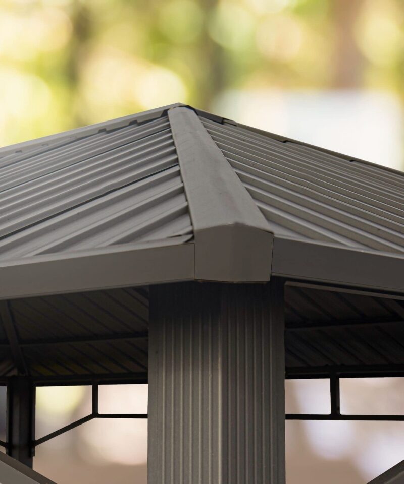 Garden gazebo 3×4 m hardtop steel roof, 4 side panels in grey, poles 9x9cm - Image 7