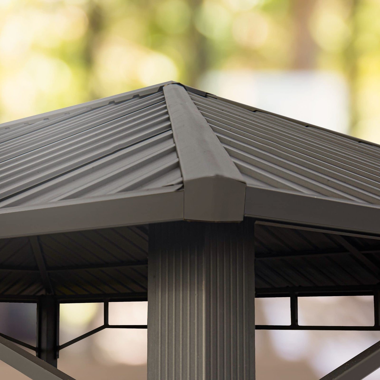Garden gazebo 3×4 m hardtop steel roof, 4 side panels in grey, poles 9x9cm - Image 7