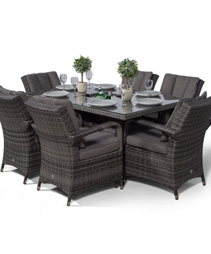 Arizona Rattan Dining Set | Luxury Rectangle 6 Seater Grey Rattan Table & Chairs Set with Ice Bucket Drinks Cooler | Outdoor Poly Rattan Garden Dining Furniture Set with Parasol & Cover - Image 4