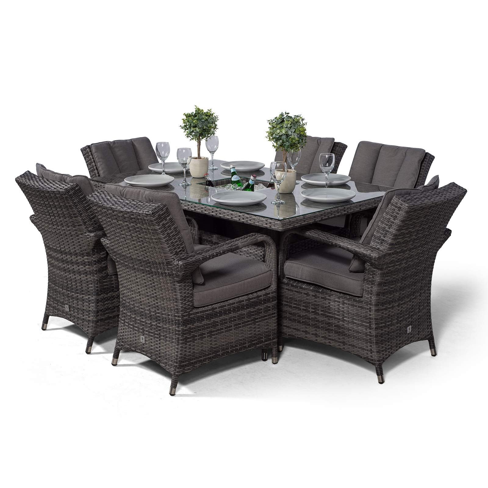 Arizona Rattan Dining Set | Luxury Rectangle 6 Seater Grey Rattan Table & Chairs Set with Ice Bucket Drinks Cooler | Outdoor Poly Rattan Garden Dining Furniture Set with Parasol & Cover - Image 4
