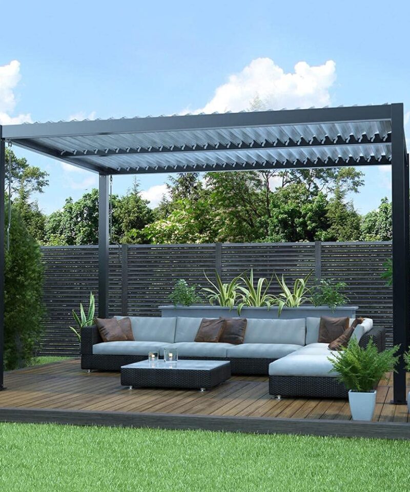 Deluxe Modern Patio Veranda Pergola Carport Black Charcoal with Louvered Shutter Roof 3m x 4m