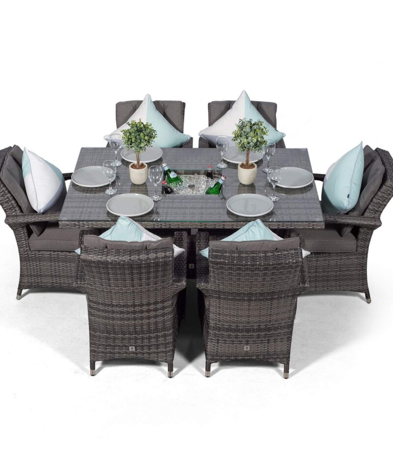 Arizona Rattan Dining Set | Luxury Rectangle 6 Seater Grey Rattan Table & Chairs Set with Ice Bucket Drinks Cooler | Outdoor Poly Rattan Garden Dining Furniture Set with Parasol & Cover - Image 5